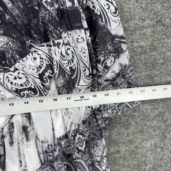 World Unity Blouse Women M Medium Black Geometric 3/4 Sleeve Round Neck Lined - Picture 5 of 9